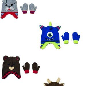 New Boys Winter Hats Mittens set Healthtex 2T-5T Bulldog Moose Bear Cyclops